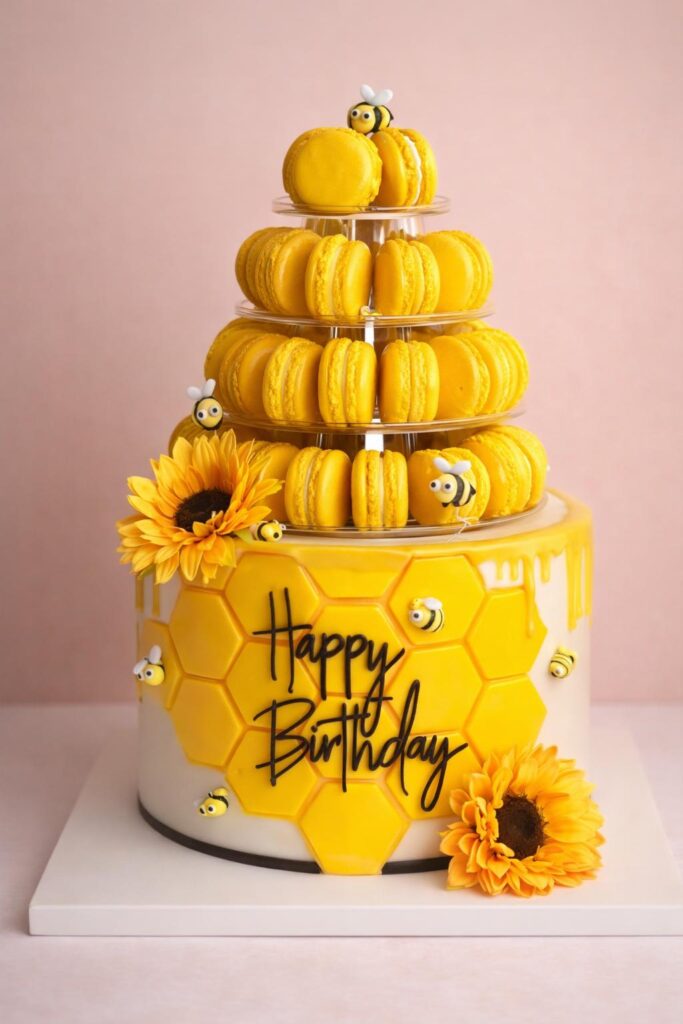 Honeycomb bee-themed birthday cake Miami by Luxe Layers Cakery