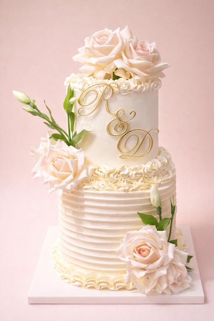 Wedding cakes Miami — custom vanilla buttercream with cascading handcrafted sugar florals and tiered layers created by Luxe Layers Cakery in Miami Florida