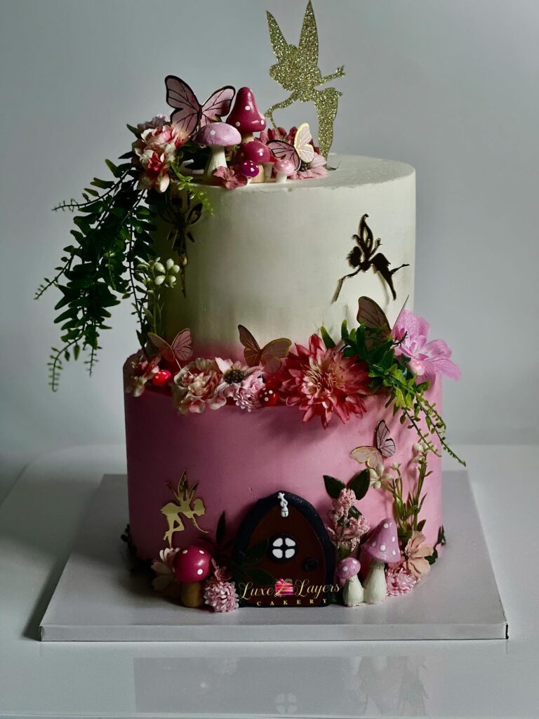 Custom floral baby shower cake vanilla buttercream soft pink florals Miami — Luxe Layers Cakery