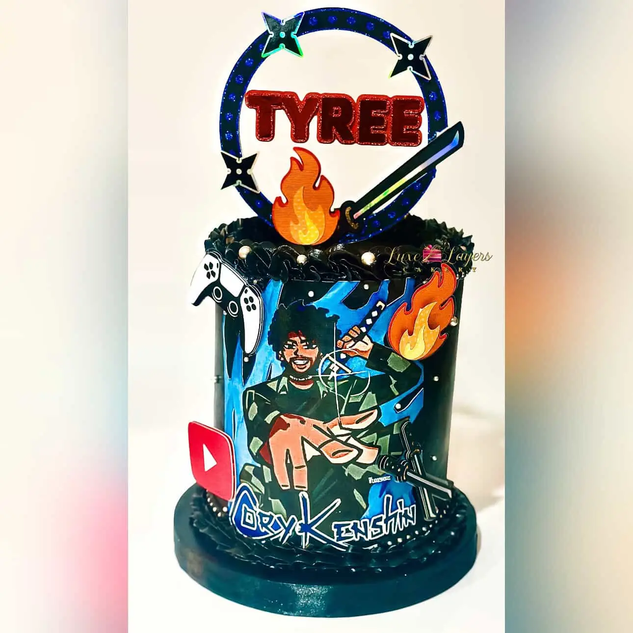 Chocolate and vanilla layered birthday cake with drip finish and custom birthday decorations — kids birthday cakes Miami by Luxe Layers Cakery