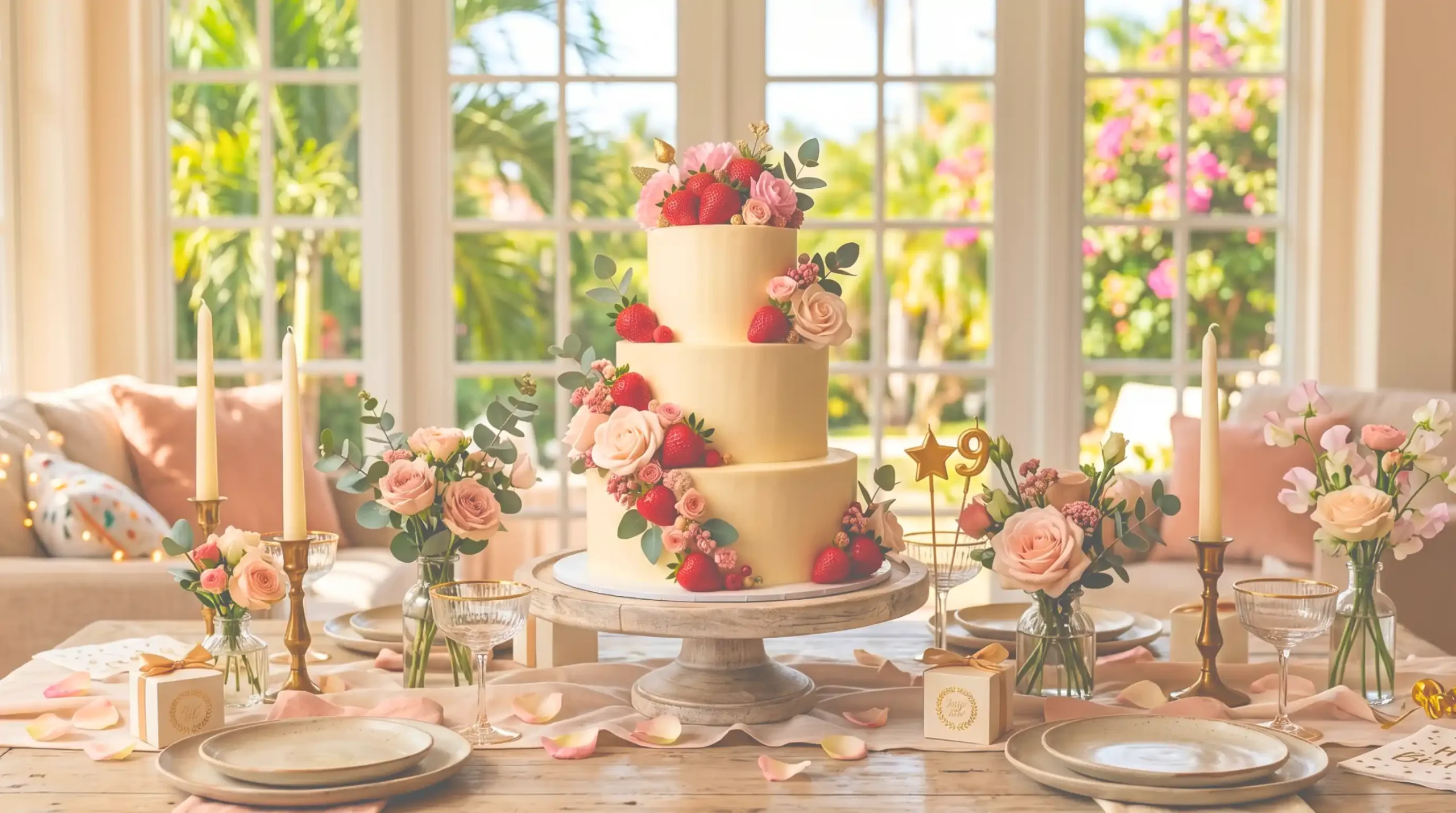 Custom cake flavors Miami strawberry celebration cake by Luxe Layers Cakery