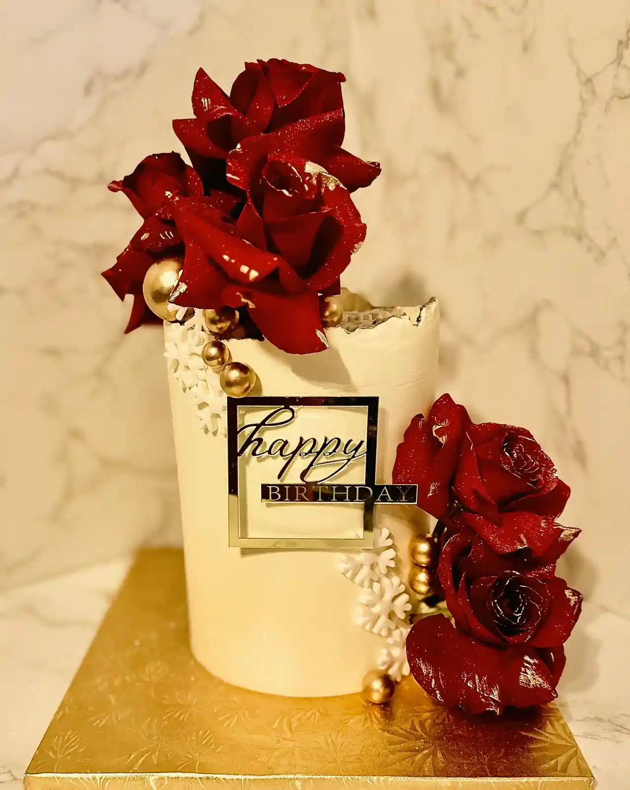 Piña Colada cake Miami cream burgundy rose birthday design Luxe Layers Cakery
