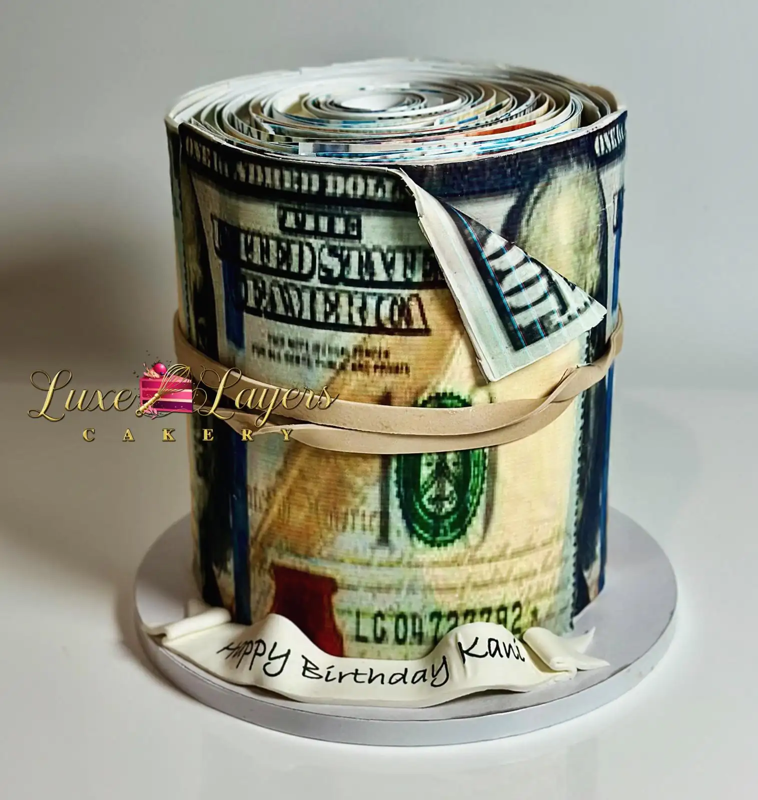 red velvet cake Miami money theme birthday celebration Luxe Layers Cakery