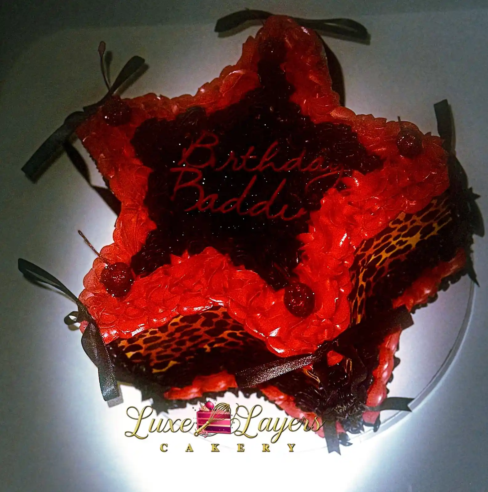 red velvet cake Miami red star interior Luxe Layers Cakery