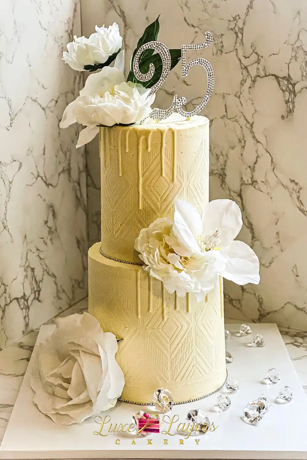 coconut passion fruit cake Miami ivory geometric birthday design Luxe Layers Cakery
