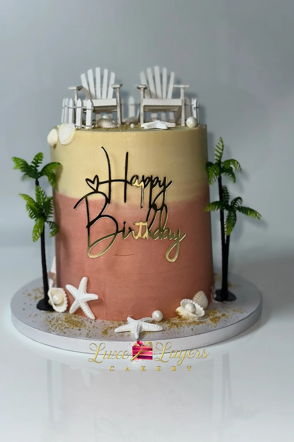 coconut passion fruit cake Miami tropical ombre gold coral design Luxe Layers Cakery
