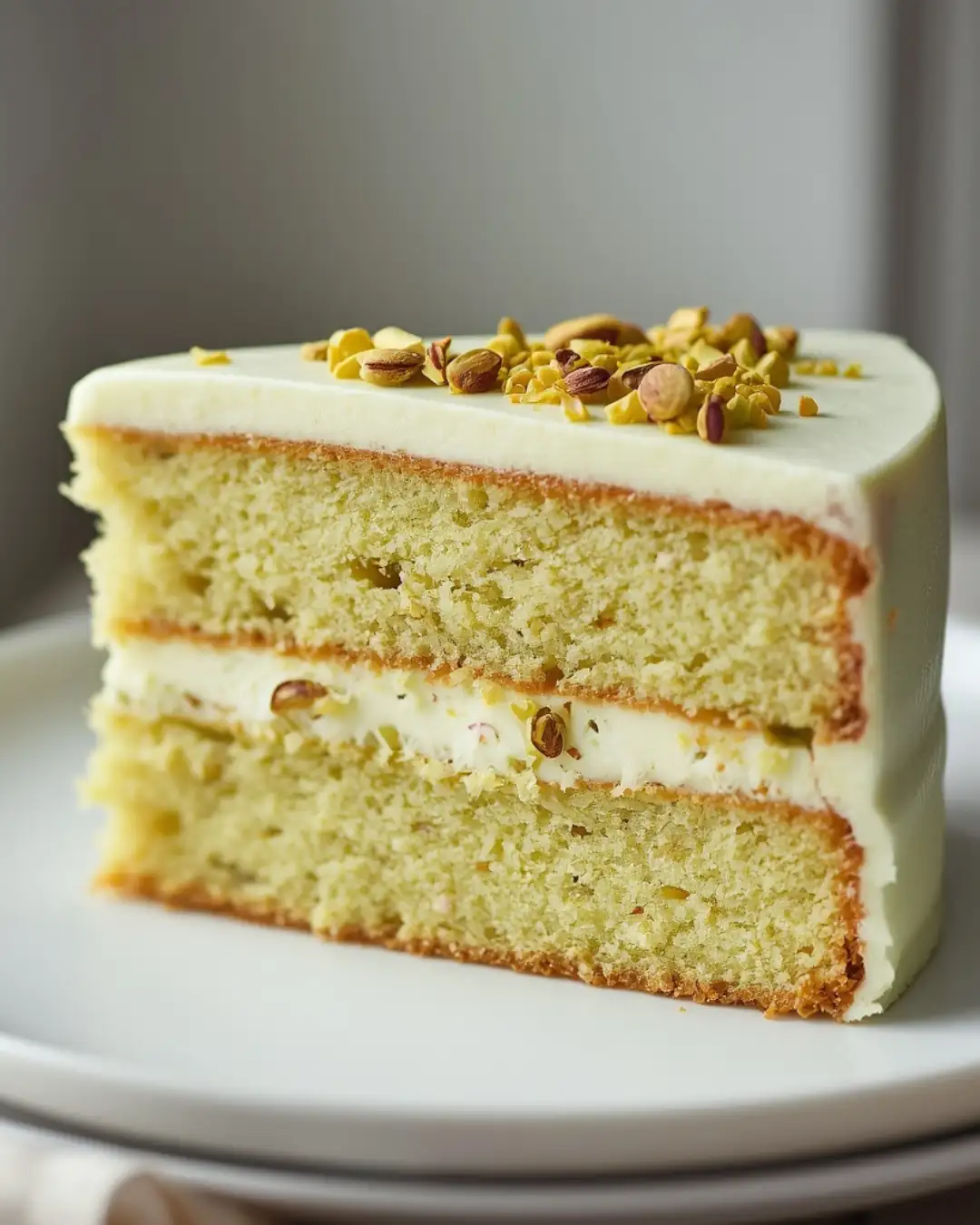 pistachio cake Miami slice texture close up Luxe Layers Cakery