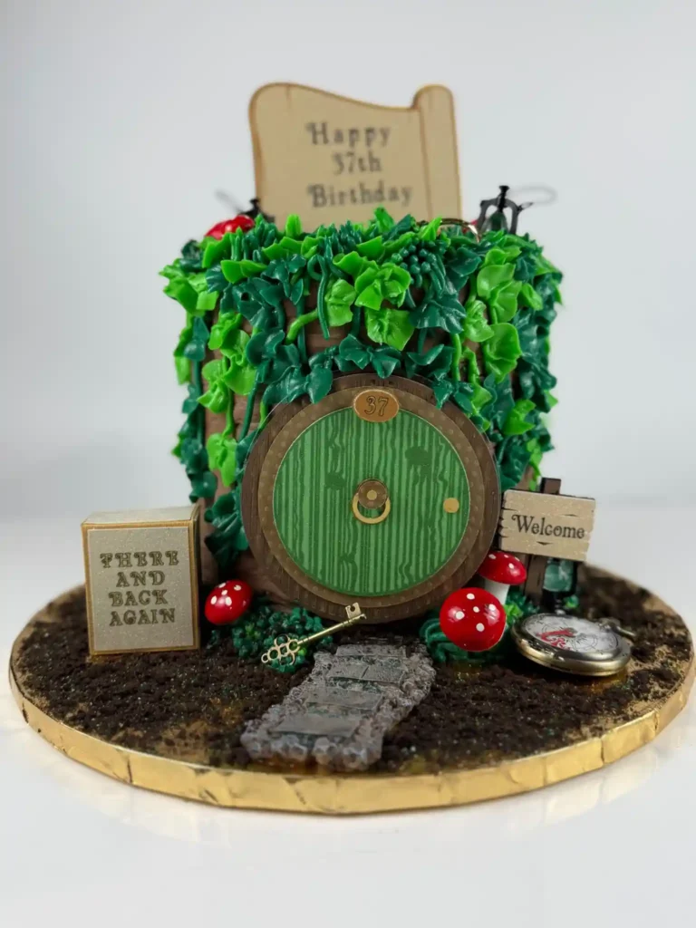 Pistachio cake Miami storybook themed birthday cake Luxe Layers Cakery