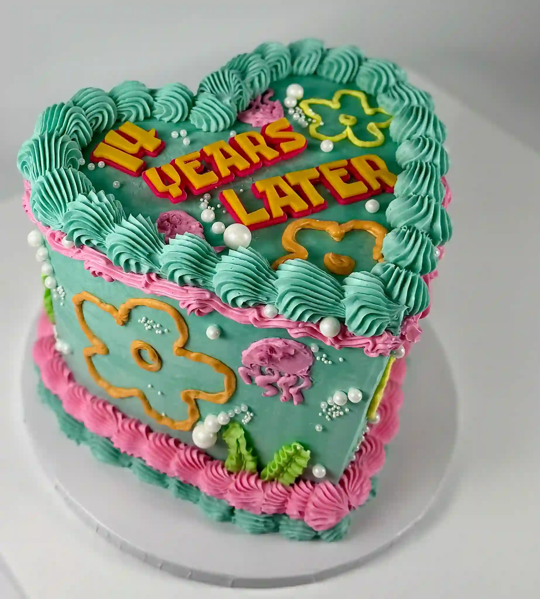 Hallandale Beach cake Miami design colorful heart shaped cake vintage style piping Luxe Layers Cakery